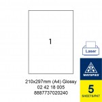 MAYSPIES 02 42 18 005 PREMIUM COLOR LASER LABEL / 5 SHEETS/PKT WHITE GLOSSY 210X297MM